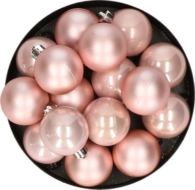 Decoris kleine kerstballen - 32x st - lichtroze - 4 cm - kunststof - onbreekbare kerstversiering