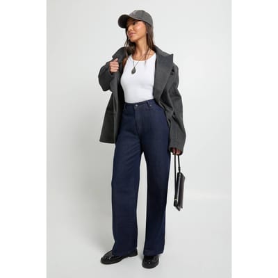boohoo Dames Hoge Taille Wijde Pijpen Jeans | Indigo | Maat: 8