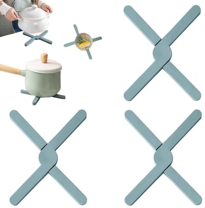3 isolatiematten-opvouwbare onderzetters-keuken siliconen potmatten-antislip en hittebestendig-geschikt voor servies- hete pannen- waterkopjes (20*3,2 cm-grijsblauw)