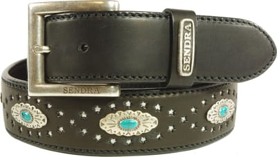 Sendra Riem 1102 Zwart Dames Heren riem Uitgestanste Sterren Concho's met Turquiose Verwisselbare Gesp Cowboy Western Ibiza Gipsy 4cm brede Broekriem Maat 085