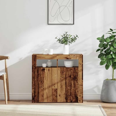 vidaXL - Dressoir - met - LED-verlichting - 80x35x75 - cm - bewerkt - hout - oud - hout
