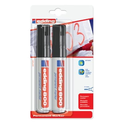 edding 800 permanent marker - zwart - 2 stiften - beitel punt 4-12 mm - water en wrijfvast - voor karton, kunststof, hout, metaal, etc. - alcohol markers voor volwassenen