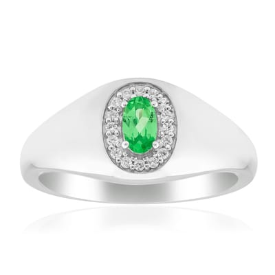 Cavill - Zilveren Ring met 0,179 ct Ovaal Geslepen AAA Keniaanse Tsavoriet - 925 Sterling Zilver met Zirkonia - Luxe Groene Edelsteen Ring