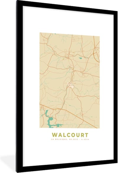 Fotolijst incl. Poster - Plattegrond - Stadskaart - Kaart - Walcourt - Vintage - 60x90 cm - Posterlijst