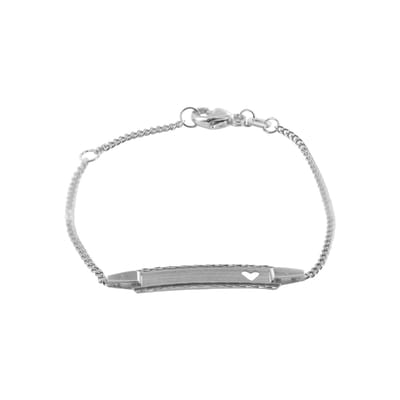 New Bling 9NB-0872 Zilveren Babyplaatbandje - Armband - Rechthoek - 22 x 5 mm - Hartje - Gourmette - 1,7 mm - 12 + 2 cm - Rhodium - Zilver