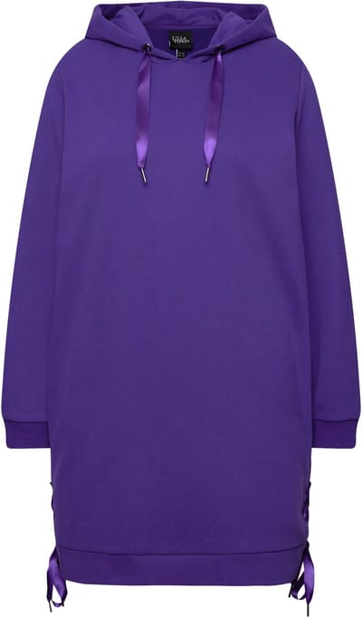Ulla Popken - Dames - Lange hoodie satijnen linten capuchon lange mouwen - Purper - Maat 50+