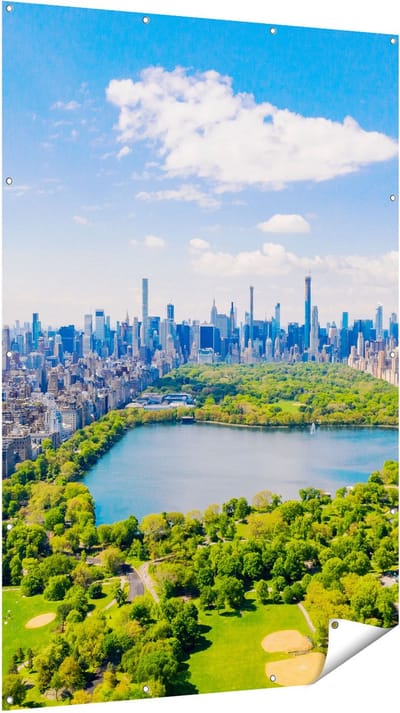 Gards Tuinposter Central Park in New York met Wolkenkrabbers - 120x180 cm - Tuindoek - Tuindecoratie - Wanddecoratie buiten - Tuinschilderij