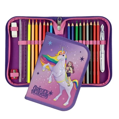 Unicorn Academy Gevulde Etui - 2 Vaks Pennenetui - 22 delig - Paars