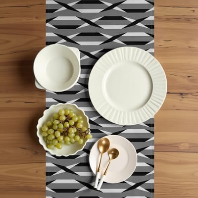 ABAKUHAUS Moderne tafelloper – Streepjespatroon – 40x300 cm – Lichtgrijs/Antracietgrijs