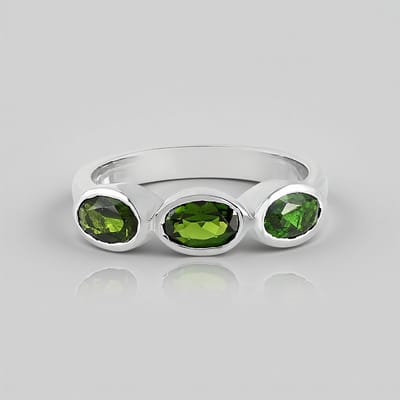 Cavill - Zilveren ring met platina plating - 3 groene ovale Russische diopsied stenen 1,224 ct - elegante duurzame sieraden