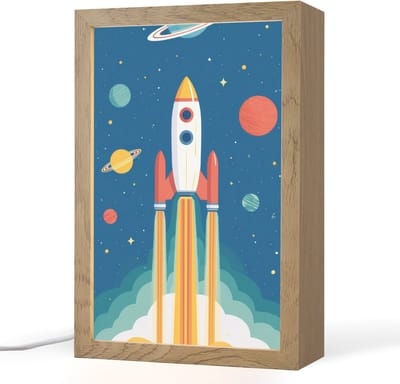 Nachtlampje 20x30 cm - Kinder lampje - Raket - Planeten - Ruimte - Tafellamp kinderkamer - Slaapkamer lamp - Bedlamp kinderen - Kinderlampje stopcontact - Wandlamp babykamer - Nachtlampjes