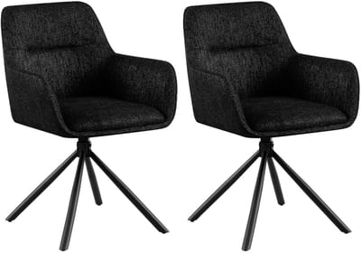CLP Tipton Set van 2 Eetkamerstoelen - met rugleuning - klassiek - draaibaar - stof - Stof/zwart