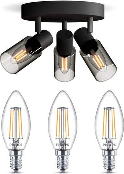 Philips Palms Opbouwspot (Zwart) - Warmwit Licht - Plafondspot met 3 Lichtpunten - E14 - Niet Dimbaar