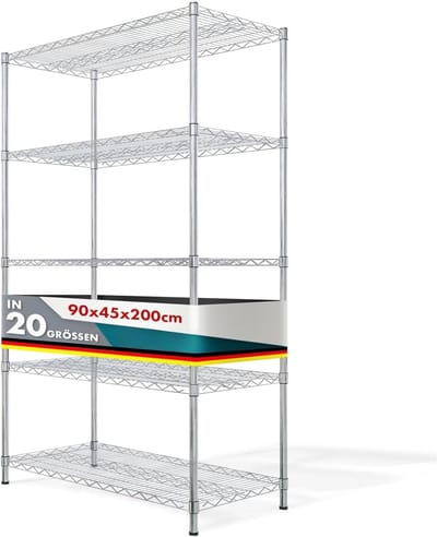 FLOORDIREKT Rekken voor Zwaar Gebruik - Himalaya - Verchroomd - 5 legplanken - 200 x 90 x 45 cm