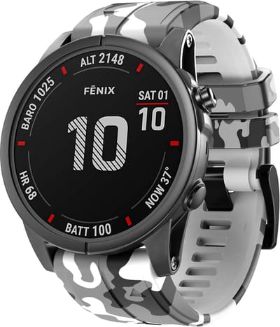 Stravo Camouflage Siliconen Horlogebandje - 22mm QuickFit - Wit - Duurzaam & Comfortabel voor Avontuur en Sport - Compatibel met Garmin Fenix 5 (Plus), 6 (Pro), 7 (Pro - Sapphire - Solar), 8 - 47mm, Fenix E, Epix (Pro) Gen 2 - 47mm