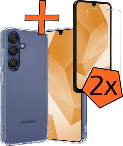 Hoes - Met 2x Screenprotector - Geschikt voor Samsung Galaxy A16 - Sterk & Shockproof - Back Cover - Siliconen Case - Telefoon Hoes - Transparant