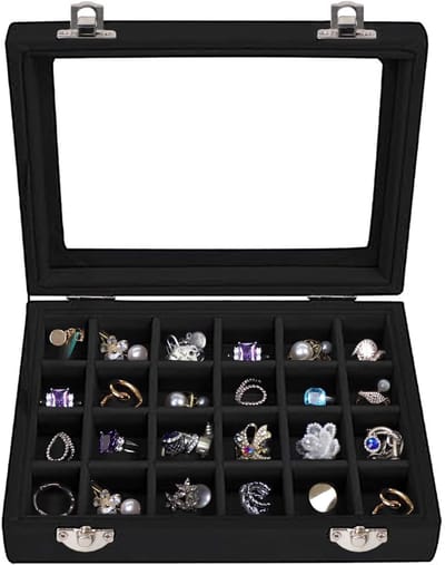Sieraden Organizer - Juwelendoos Lade - Sieraden Opbergen - Afneembare Vakken - 24 Vakken - Zwart