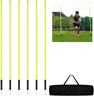 Voetbaltrainingspaal, voetbaltrainingsset met spikes, springbehendigheidspaal, voetbaltrainingsaccessoires voor coördinatietraining, slalomskiën, voetbal, hondentraining, 1,8 m