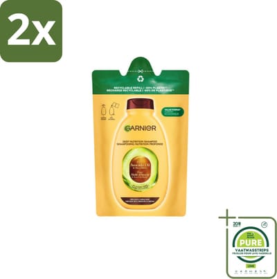 Garnier - Loving Blends - Shampoo Refill - Avocado Olie & Shea Boter - Zeer Droog, Golvend of Krullend Haar - 250 ml - Voordeelverpakking - 2 stuks - Shampoo refill - Avocado olie