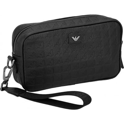 Emporio Armani Luxe Leren Make-up Tas Reistas Zwart