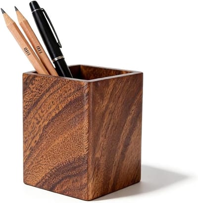 Handgemaakt Houten Pennendoosje, Vierkante Pennenhouder van Walnoot, Desk Organizer voor Kantoorbenodigdheden en Make-up Penselen