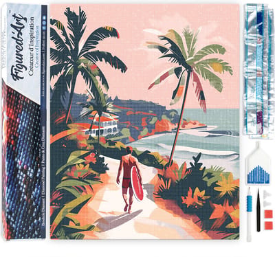 Figured'Art Diamond Painting set Volwassenen 40x50 cm Kustwandeling - 5D DIY Art full drill vierkante diamant - Opgerold canvas