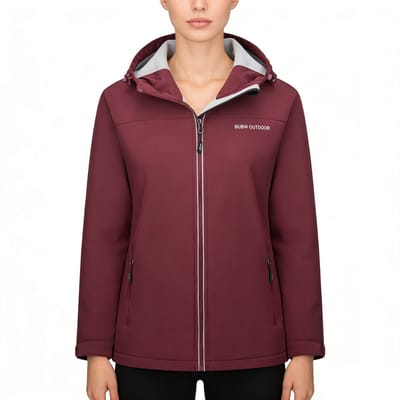 BUBW® Windjack Dames - Outdoorjas - Lichtgewicht - Ademend - Warme Fleece Voering - Met Capuchon - Rood - Maat S