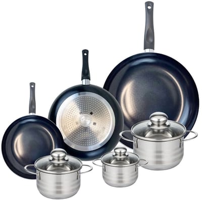 Set van 3 Kookpannen 20, 24 en 32 cm en 3 braadpannen 12, 14 en 16 cm Elo Prima Brillant