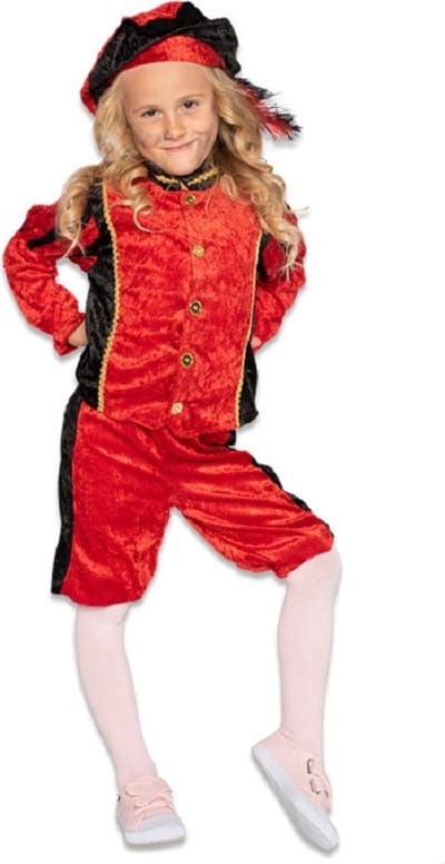 Pietenpak roetveeg Piet Pedro - rood - pieten verkleed kostuum 4-delig - kinderen 128