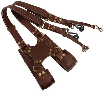 Dailygoods- Camerariem Hoogwaardig Leer - Dubbele Schouderriem - Verstelbaar - Veiligheidsring - Slijtvast - Zacht en Duurzaam - Camera Strap