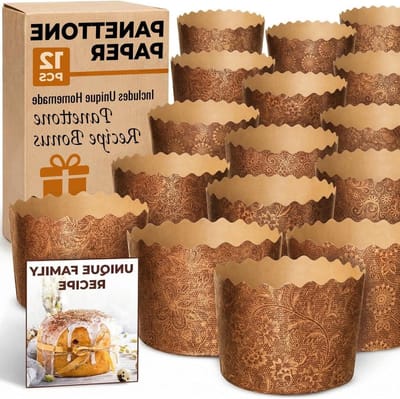 Panettone Papieren Molds - Paasbrood Molds - Bakken - Zilverkleurig Patroon - 9cm Rond - Bruin