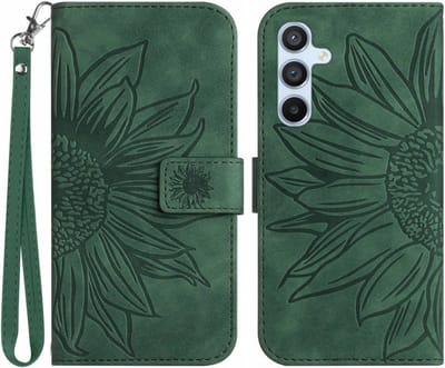 Coverup Hoesje - Geschikt voor Samsung Galaxy A26 Hoesje - Coverup Zonnebloem Book Case met Koord - Groen