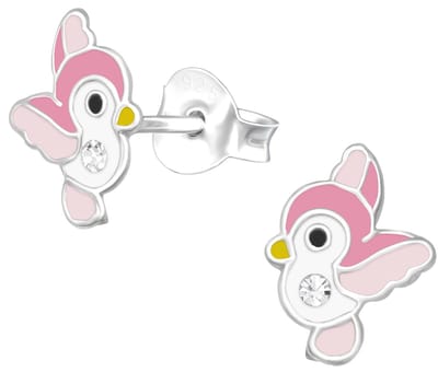 Joy|S - Zilveren vogel oorbellen - 7 x 9 mm - kristal - kinderoorbellen
