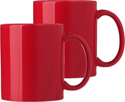 Bellatio Design Koffie mokken/bekers Nantes - 2x - keramiek - met oor - rood - 300 ml
