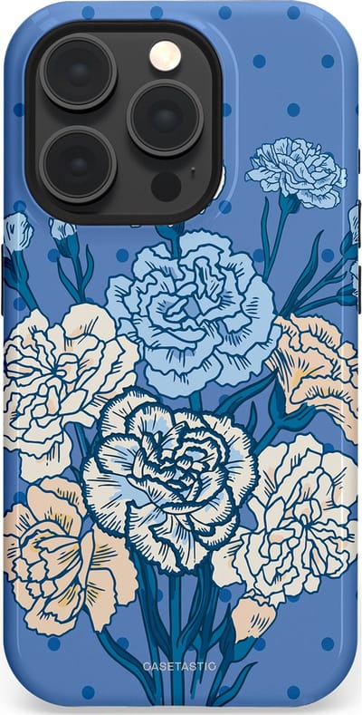 Casetastic hoesje geschikt voor Apple iPhone 15 Pro - MagSafe - Dubbellaagse bescherming - Anjer boeket - Fashion Case - Lavendel Lichtblauw Zilver