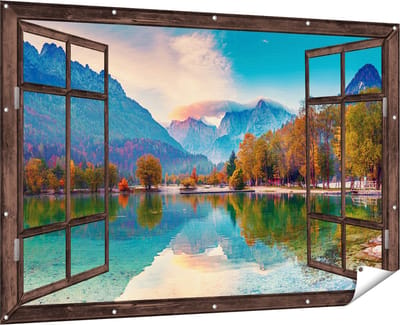 Gards Tuinposter Doorkijk Meer - 180x120 cm - Tuindoek - Tuindecoratie - Wanddecoratie buiten - Tuinschilderij