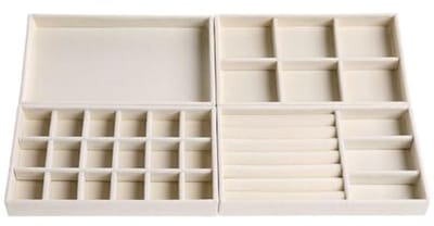 Stapelsysteem Fluwelen Sieraden Tray - Beige Organizer voor Oorbellen, Kettingen, Armbanden en Ringen - Set van 4