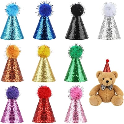 Set van 10 Kleurrijke Mini Verjaardagsfeest Hoedjes met Pompoms voor Huisdieren en Foto Shoots, Ideaal voor Feestjes en Decoratie