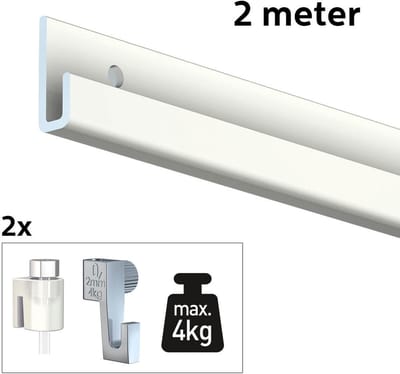 Artiteq Schilderij Ophangsysteem 2 meter All-in-one Classic Rail 4kg / Wit RAL9010