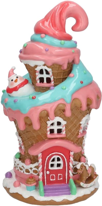 Viv! Christmas Kerstbeeld - IJshoorn Gingerbread Huis incl. LED Verlichting - pastel - 28cm