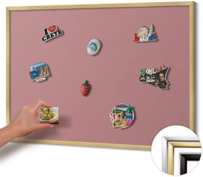Wallfluent - Roze Magneetbord Met Effen Achtergrond - 100 cm x 70 cm - Magneetbord met Gouden Frame - Pastelroze kleur - Magnetisch Bord Decoratief - Magneetbord Voor Thuiskantoor - Magneetbord Multifunctioneel
