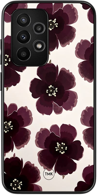 Hoesje geschikt voor Samsung Galaxy A53 - Burgundy flowers - Blauw - TPU case - Print - Hardcase zwart telefoonhoesje