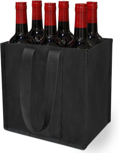 Vouwbare Flessentas voor 6 Flessen met Scheidingswanden, Scheurvast en Ideaal voor Bier, Wijn en Drankjes, Perfecte Cadeau voor Mannen, Zwart, 1 Stuk