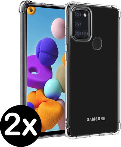 Hoesje - 2 Stuks - Geschikt voor Samsung Galaxy A21s - Sterk & Shockproof - Back Cover - Siliconen Case - Telefoon Hoes Shock Proof - Telefoonhoes - Transparant