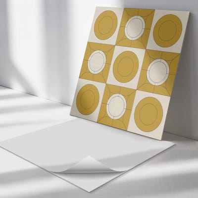 Wallfluent Vinyl Tegels - Geometrisch Patroon met Cirkels Vinyl Tegels Zelfklevend - 30 cm x 30 cm - Geel PVC Tegels - 9 stuks - Vierkant PVC Tegels - Texturen Plaktegels - Zelfklevende Vinyltegels - Plaktegels Keuken en Badkamer