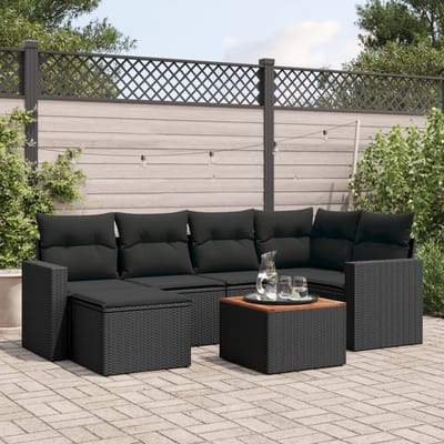 vidaXL - 7-delige - Loungeset - met - kussens - poly - rattan - zwart