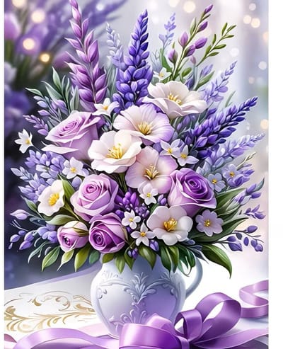 50x40cm Diamond Painting boeket lila bloemen (rond) nr 96