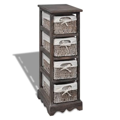 vidaXL - Opbergkast - met - 4 - weefmanden - hout - bruin