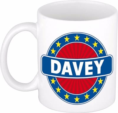 Bellatio Decorations - Davey voornaam - koffiemok - beker - wit/blauw - 300 ml - Cadeau - Heren - Collega - Vaderdag - Verjaardag