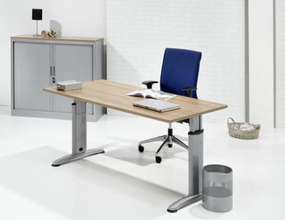 Hoogte verstelbaar bureau T- Poot Work breed 80CM diep 80CM bladkleur Robson Eiken framekleur Aluminium (RAL9006)